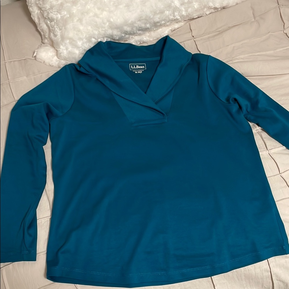 L.L. Bean Dark Teal Long Sleeve Top - NWOT Size Medium Petite